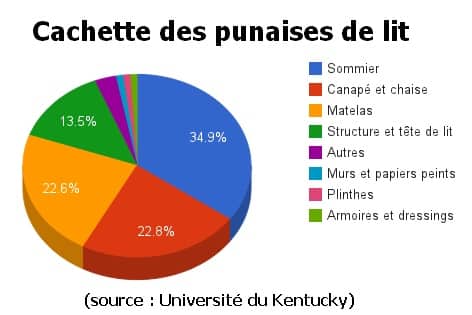 diagramme des répartitions des punaises de lit selon leurs cachettes